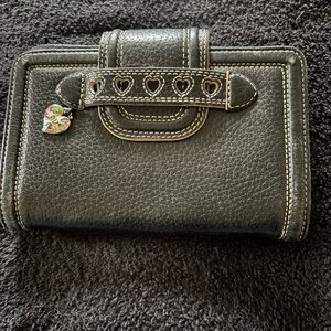 Brighton Black Leather Wallet with Heart Zipper Detailing